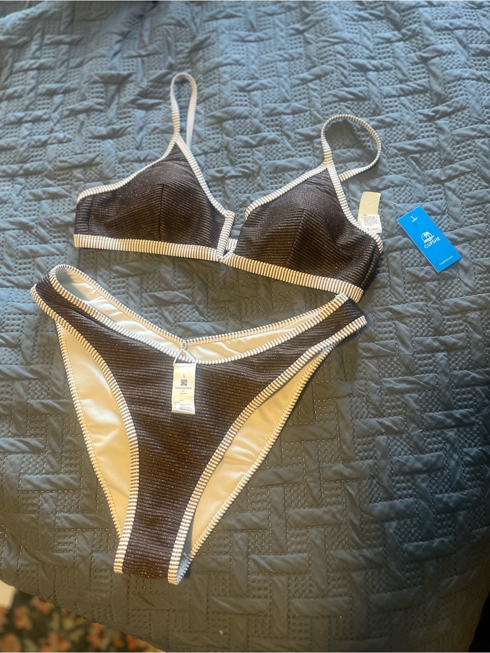 Cupshe Brown Cream Textured Two-Piece Bikini Set